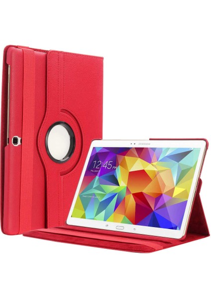 Samsung Galaxy Tab 4 10.1 T530 Uyumlu Kılıf Kapaklı Standlı 360 Dönebilen Koruma Dn2 Kırmızı
