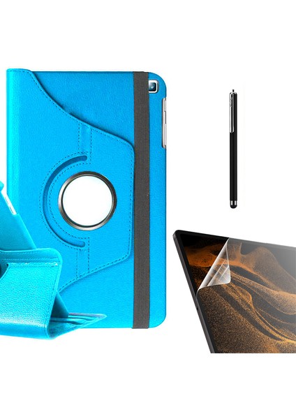 Samsung Galaxy Tab A 8.0 2019 T290 Uyumlu Kılıf Kapaklı Standlı 360 Dönebilen Koruma DN22 + Nano + Kalem Mavi
