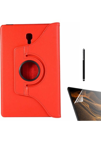 Samsung Galaxy Tab A T590 Uyumlu Kılıf Kapaklı Standlı 360 Dönebilen Koruma DN22 + Nano + Kalem Kırmızı