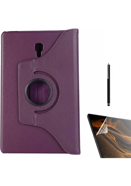 Samsung Galaxy Tab A T590 Uyumlu Kılıf Kapaklı Standlı 360 Dönebilen Koruma DN22 + Nano + Kalem Mor