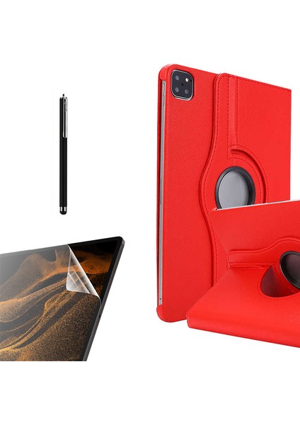 Apple iPad Pro 11 2020 11 Inç Uyumlu Kılıf Kapaklı Standlı 360 Dönebilen Koruma DN22 + Nano + Kalem Kırmızı