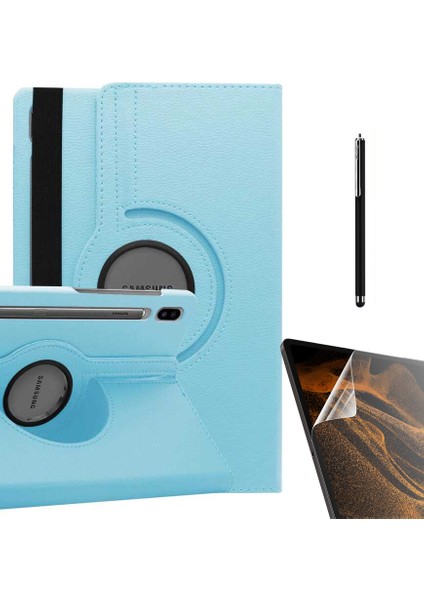 Samsung Galaxy Tab S7 T870 Uyumlu Kılıf Kapaklı Standlı 360 Dönebilen Koruma DN22 + Nano + Kalem Mavi