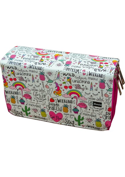 Kalem Kutusu Queen Unicorn Kawaii Orginazer Vegan Deri Üç Bölmeli (Kalemlik) Pembe fiyatları