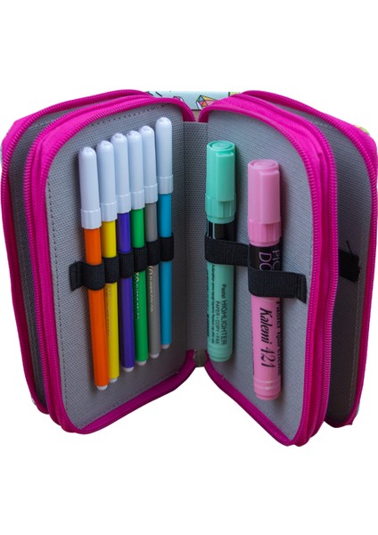 Kalem Kutusu Queen Unicorn Kawaii Orginazer Vegan Deri Üç Bölmeli (Kalemlik) Pembe indirimleri