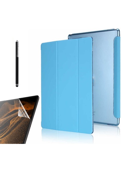 Apple iPad 2 3 4 Uyumlu Kılıf Smart Cover Kapaklı Standlı Uyku Modlu SM11 + Nano + Kalem Mavi