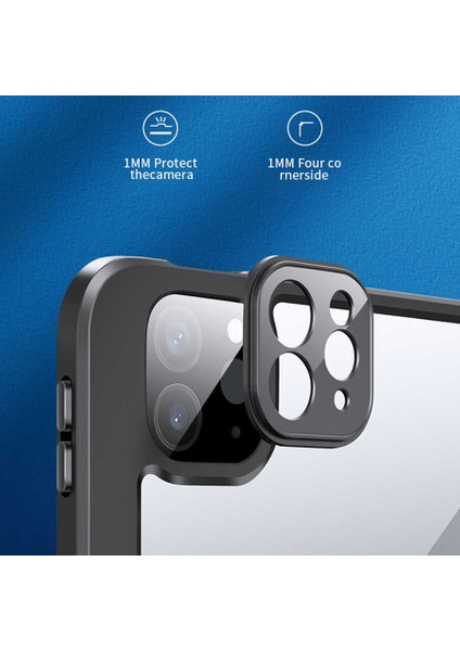 Apple iPad Pro 12.9 2022 M2 Kılıf Kalem Bölmeli Arkası Şeffaf Standlı Nt2 Mavi