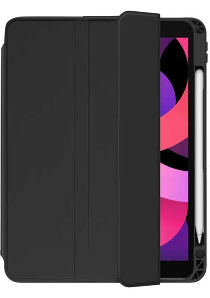 Apple iPad Pro 12.9 2021 5.nesil Kılıf Kalem Bölmeli Arkası Şeffaf Standlı Nt2 Siyah