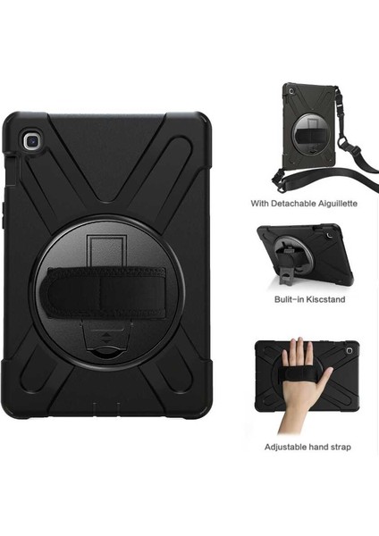 Samsung Galaxy Tab S6 Lite P610 Kılıf Defender Tablet Tank Koruma Standlı DF22 + Nano + Kalem Siyah