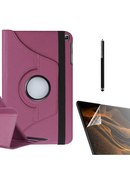 Samsung Galaxy Tab A 8.0 2019 T290 Kılıf Kapaklı Standlı 360 Dönebilen Koruma DN22 + Nano + Kalem Mor