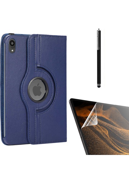 Apple iPad Mini 2021 6.nesil Kılıf Kapaklı Standlı 360 Dönebilen Koruma DN11 + Nano + Kalem Lacivert