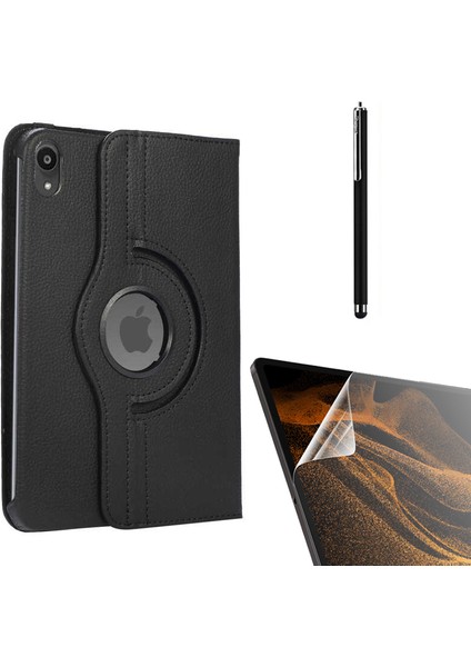 Apple iPad Mini 2021 6.nesil Kılıf Kapaklı Standlı 360 Dönebilen Koruma DN11 + Nano + Kalem Siyah