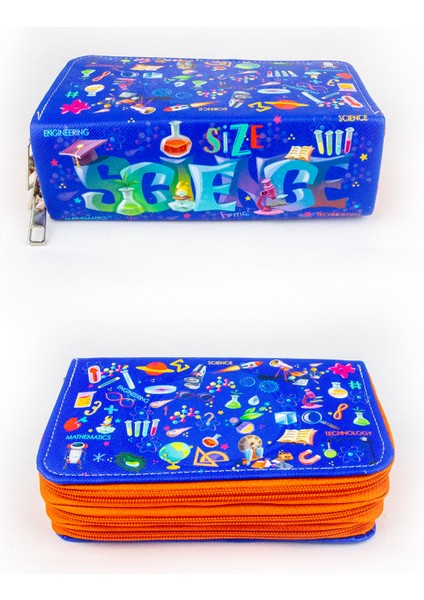 Kalem Kutusu Science Kids Kawaii Desen Orginazer Üç Bölmeli Vegan Deri (Kalemlik) modelleri