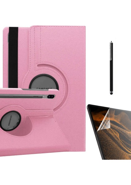 Case Street Casestreet Samsung Galaxy Tab S7 Fe T737 Kılıf Kapaklı Standlı 360 Dönebilen Koruma DN22 + Nano + Kalem Pembe