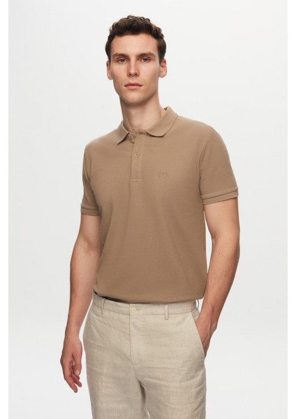 Regular Fit Vizon Pike Dokulu %100 Pamuk Kıvrılmaz Polo Yaka Nakışlı T-shirt 4HC14ORT51000