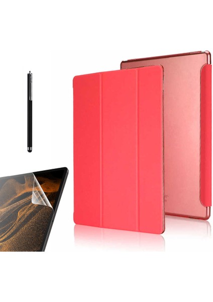 Case Street Apple iPad Pro 10.5 7.nesil Kılıf Smart Cover Kapaklı Standlı Uyku Modlu SM22 + Nano + Kalem Kırmızı