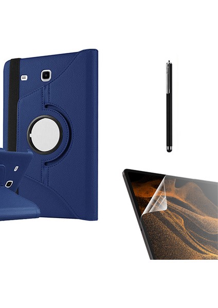 Case Street Samsung Galaxy Tab E T560 9.6 Kılıf Kapaklı Standlı 360 Dönebilen Koruma DN22 + Nano + Kalem Lacivert