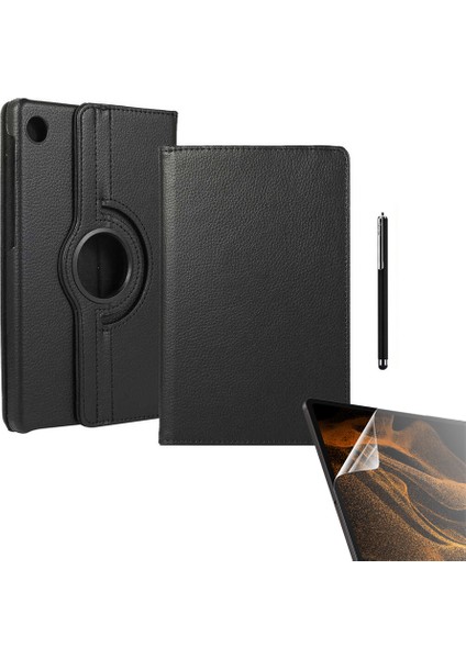 Huawei Matepad T10S Uyumlu Kılıf Kapaklı Standlı 360 Dönebilen Koruma DN22 + Nano + Kalem Siyah