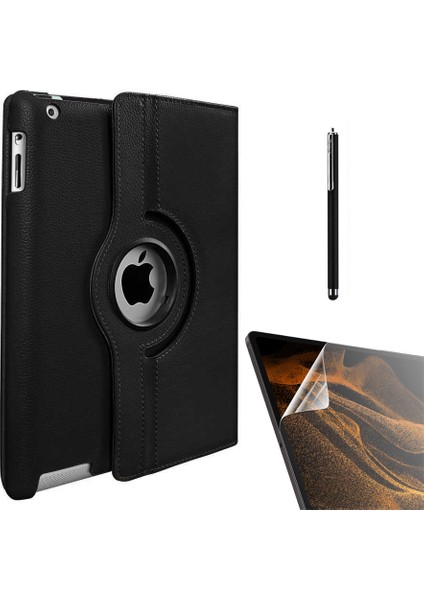 Case Street Apple iPad Mini 4 Kılıf Kapaklı Standlı 360 Dönebilen Koruma DN11 + Nano + Kalem Siyah