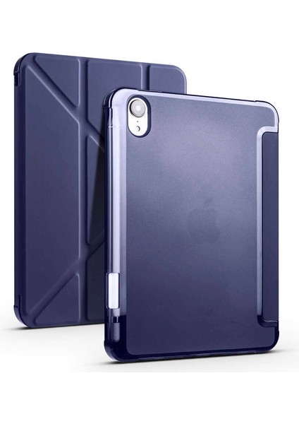 Apple iPad Mini 2021 6.nesil Kılıf Standlı Katlanabilir Pu Silikon Tf1 Lacivert