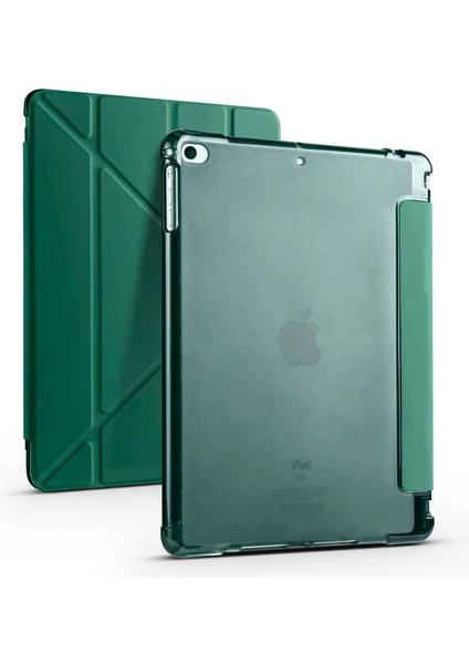 Case Street Apple iPad 10.2 2021 9.nesil Kılıf Standlı Katlanabilir Pu Silikon Tf1 Koyu Yeşil