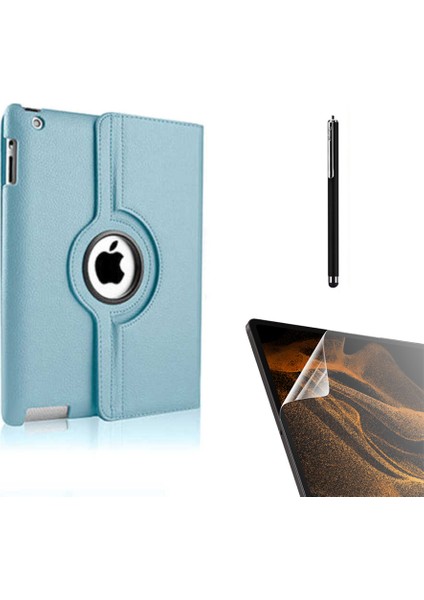 Apple iPad Mini 4 Uyumlu Kılıf Kapaklı Standlı 360 Dönebilen Koruma DN11 + Nano + Kalem Mavi