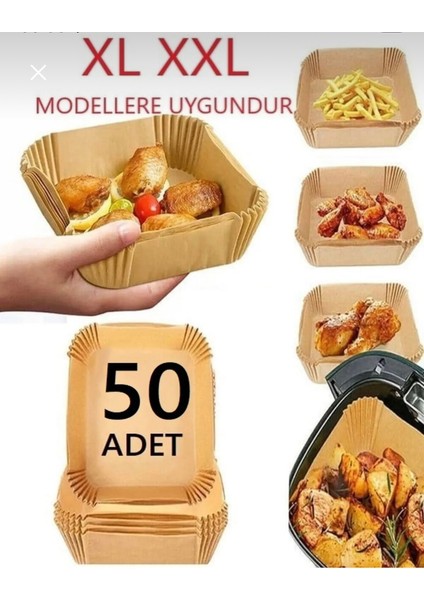 Her Modele Uyumlu Xl & Xxl 50 Adet Airfryer Pişirme Kağıdı - Kare Tabak Model - Airfryer Ustası