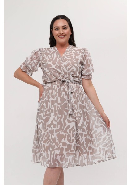 Kadın Büyük Beden Kruvaze Şifon Elbise NM8063 modelleri