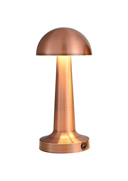 Masa Üstü Lamba - Ledli Masa Lambası - Şarjlı Mantar Gece Lambası LED Abajur - Rose Gold - 25CM