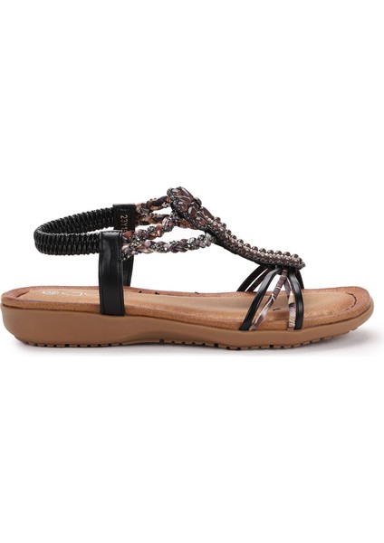 Günlük Taşlı Kadın Sandalet 23Y150-4 Siyah