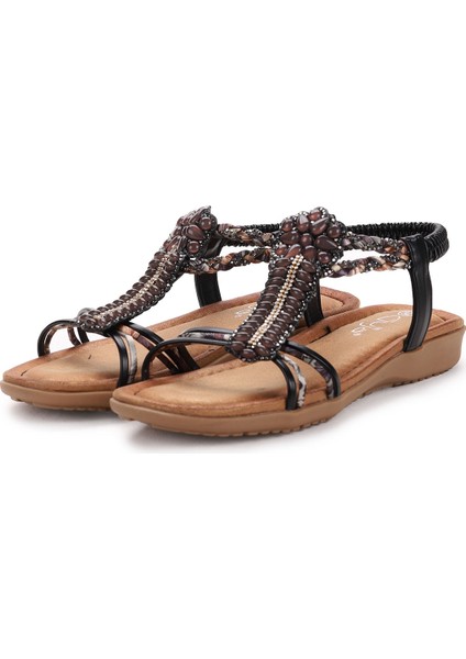 Günlük Taşlı Kadın Sandalet 23Y150-4 Siyah