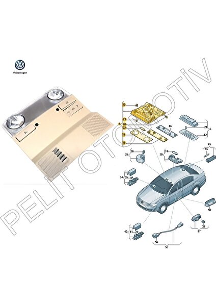 Pelit Otomotiv Passat (2006-2015) Ön Tavan Lambası 1K0947105 (Bej)