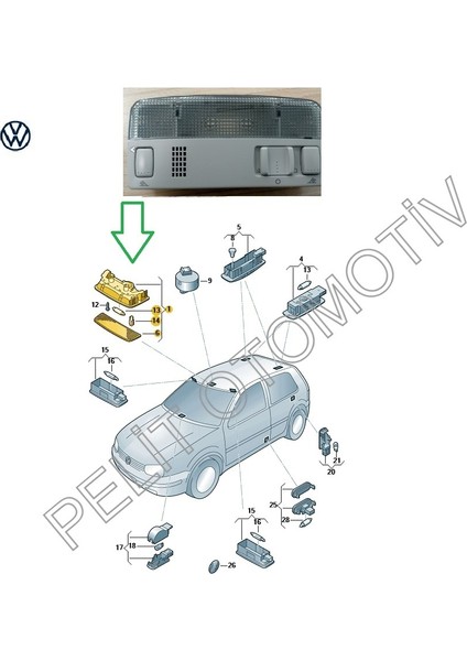 pelit oto Passat (1997-2005) Ön Tavan Lambası Gri 3B0947105C