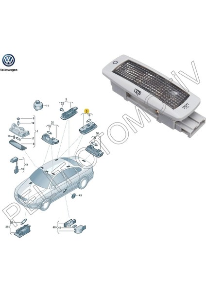 Caddy (2004-2008) Arka Tavan Lambası 3B0947291B Y20 Gri fiyatları