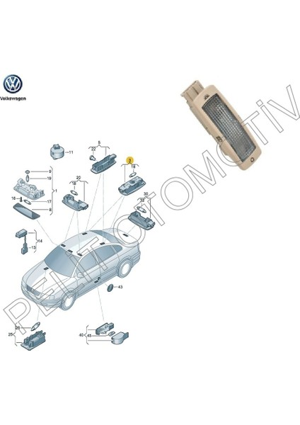 Pelit Otomotiv Fabia (2000-2008) Arka Tavan Lambası 3B0947291B Bej