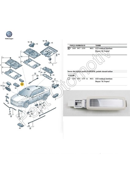 Passat B8 (2015-2022) Makyaj Lambası 3G0947109A fiyatları