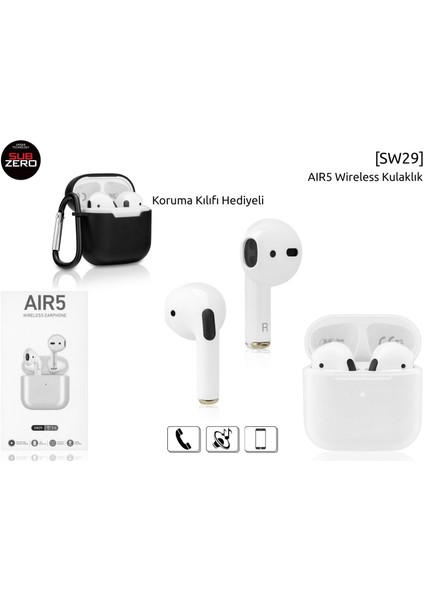 Aır5 SW29 Kılıf Hediyeli Wıreless Beyaz Bluetooth Kulaklık