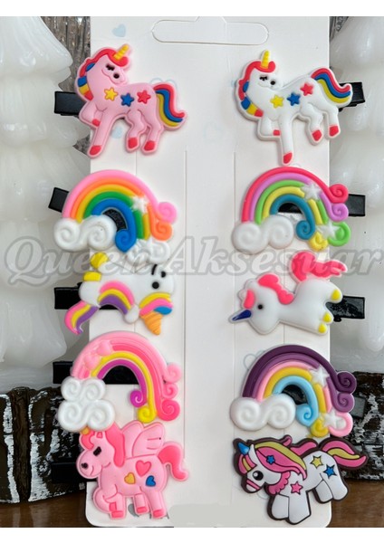 Trend Moda Çocuk Bebek Metal Pensli Klipsli Toka Seti 10LU Gökkuşağı Unicorn Renkli