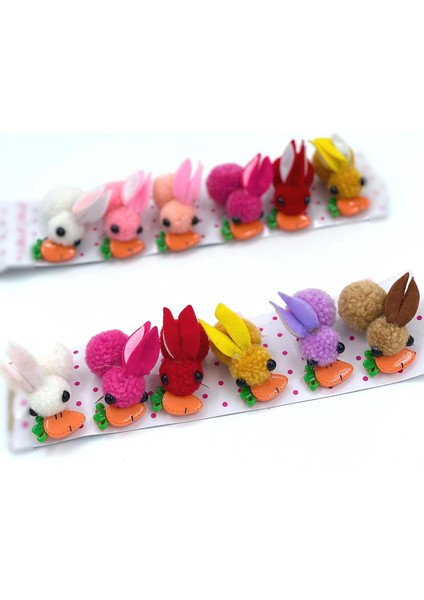 6lı Sevimli Peluş Ponpon Havuçlu Renkli Tavşan Pensli Toka Seti Bebek Çocuk