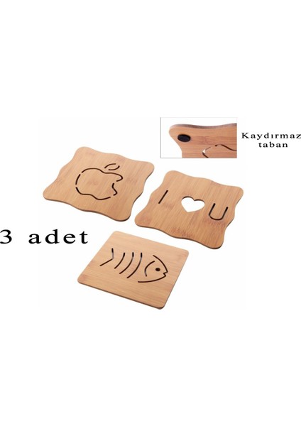 Ahşap Nihale Seti 3'Lü Tava Tencere Altlığı