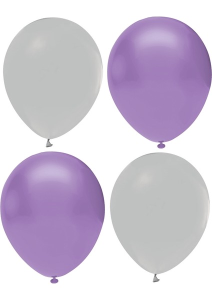 Lila ve Gri Renk Karışık Lateks Pastel BALON100 Adet + Balon Zinciri+Balon Pompası