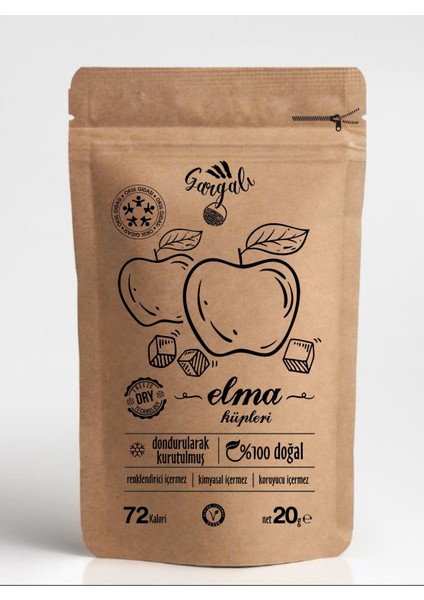 Sağlıklı Gıda Dondurularak Kurutulmuş Elma Küp 15'li Meyve Kurusu ( Freeze Dried Meyve Cipsi )
