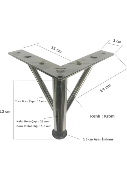 4 Adet Firkete Ayak Metal 12 cm Krom Mobilya Koltuk Ayağı