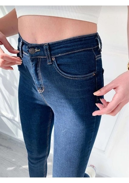 Siyah Yüksek Bel Dar Paça Skinny Power Likralı Kot Pantalon