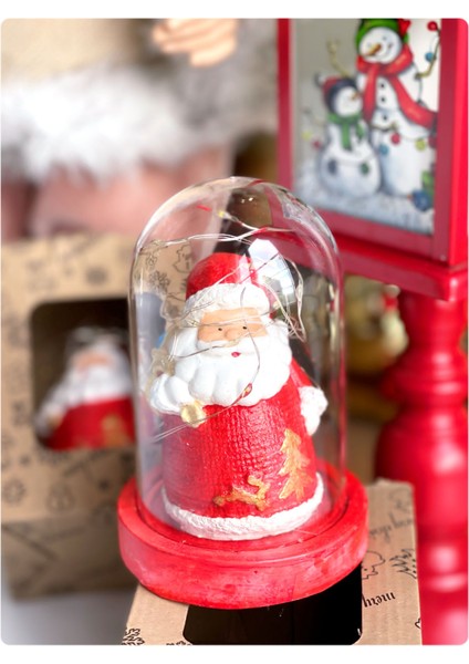 Yeni Yıl Yılbaşı Özel Hediyelik Eşya Kutulu Sevimli Noel Baba Işıklı Küre Fanus Biblo