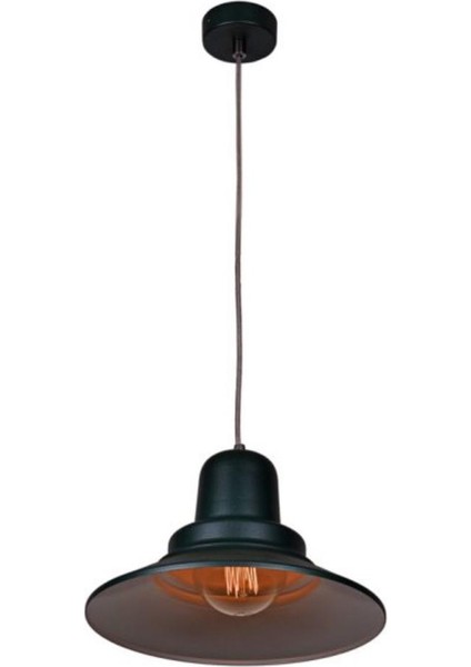 Retro Siyah Içi Beyaz Tekli Dekoratif Kafe Murfak Aydınlatma Sarkıt Avize Çap:30 cm