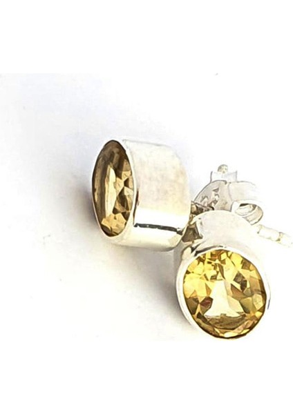 Sitrin Taşlı 925 Ayar Gümüş Oval Küpe