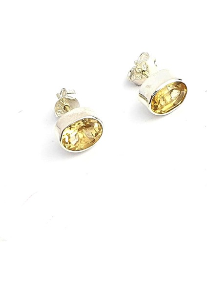 Sitrin Taşlı 925 Ayar Gümüş Oval Küpe modelleri