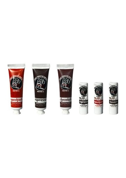 Macchiato, Espresso, Chocolate El Kremi ve Espresso, Macchiato, Chocolate Lip Balm Seti