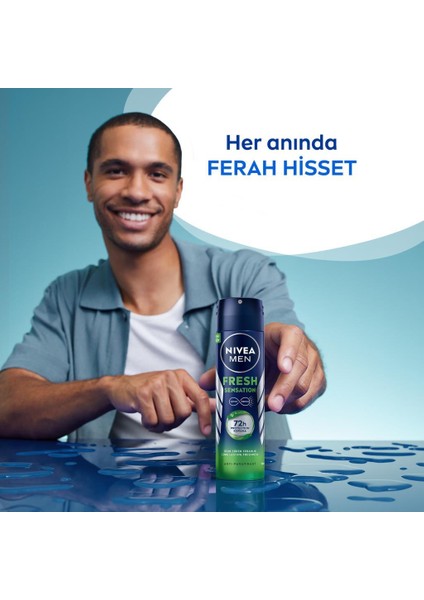 Men Fresh Sensation Sprey Deodorant - 72 Saat Anti-Perspirant Koruma, Uzun Süren Ferahlık 150 ml x 3 fiyatları
