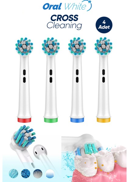 Oral White Cross Cleaning Çapraz Kıl Teknolojisi Oral-b Uyumlu 4 Adet